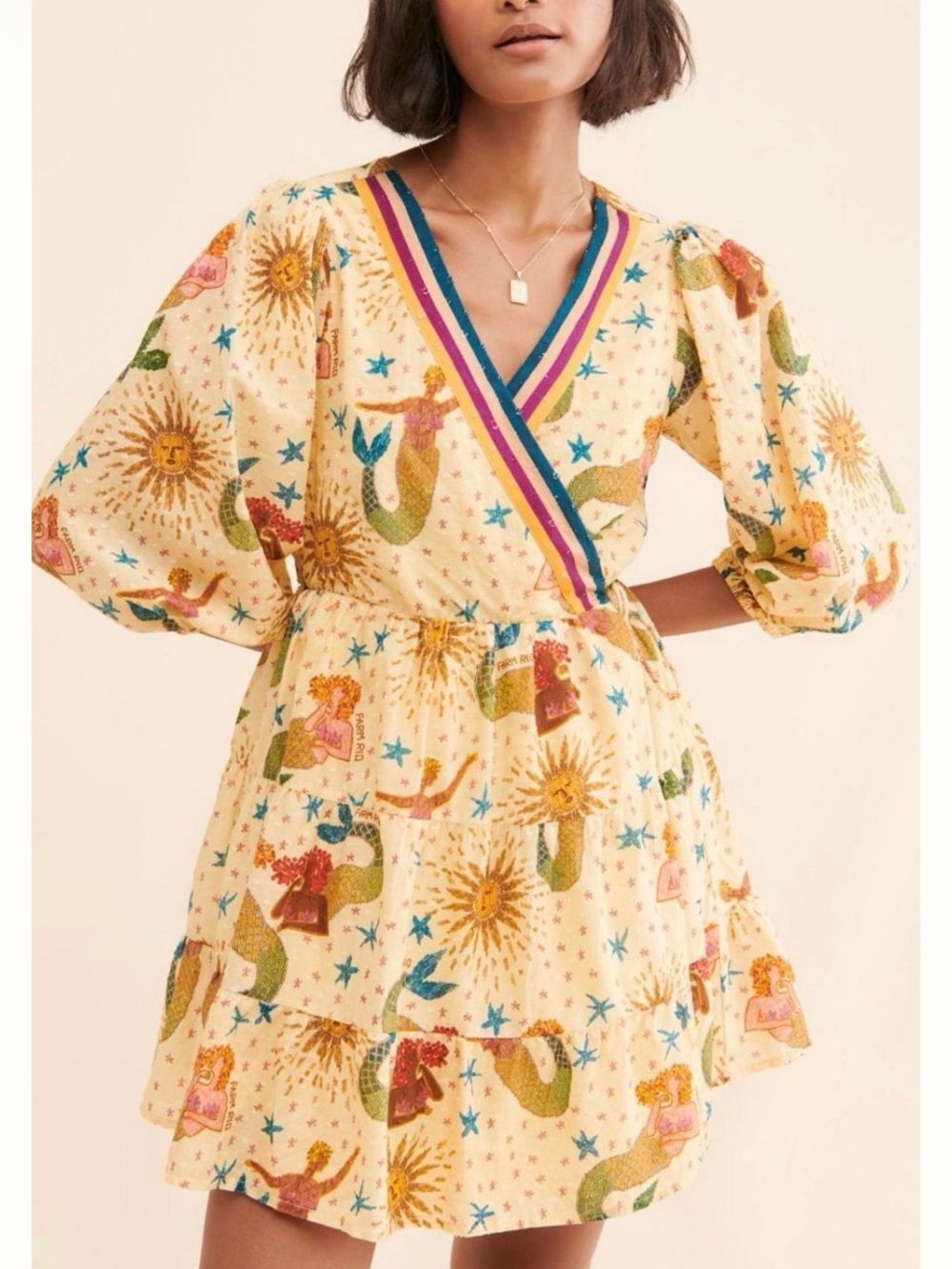 FARM Rio Yellow Sun & Mermaid Wrap Mini Dress